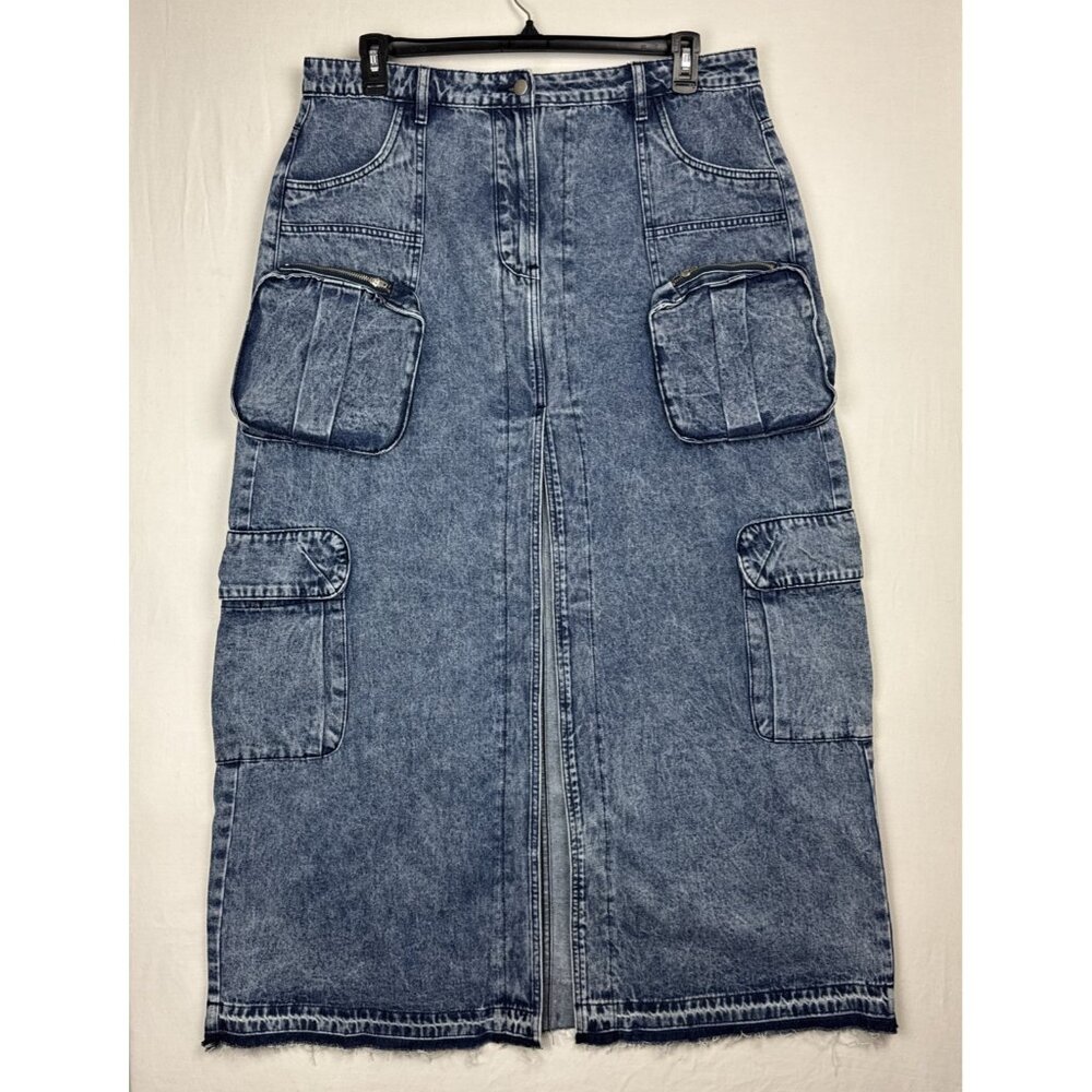 Fashion Nova Cargo Maxi Jean Skirt 36x41 sz 1X NWT street hiphop y2k club blue